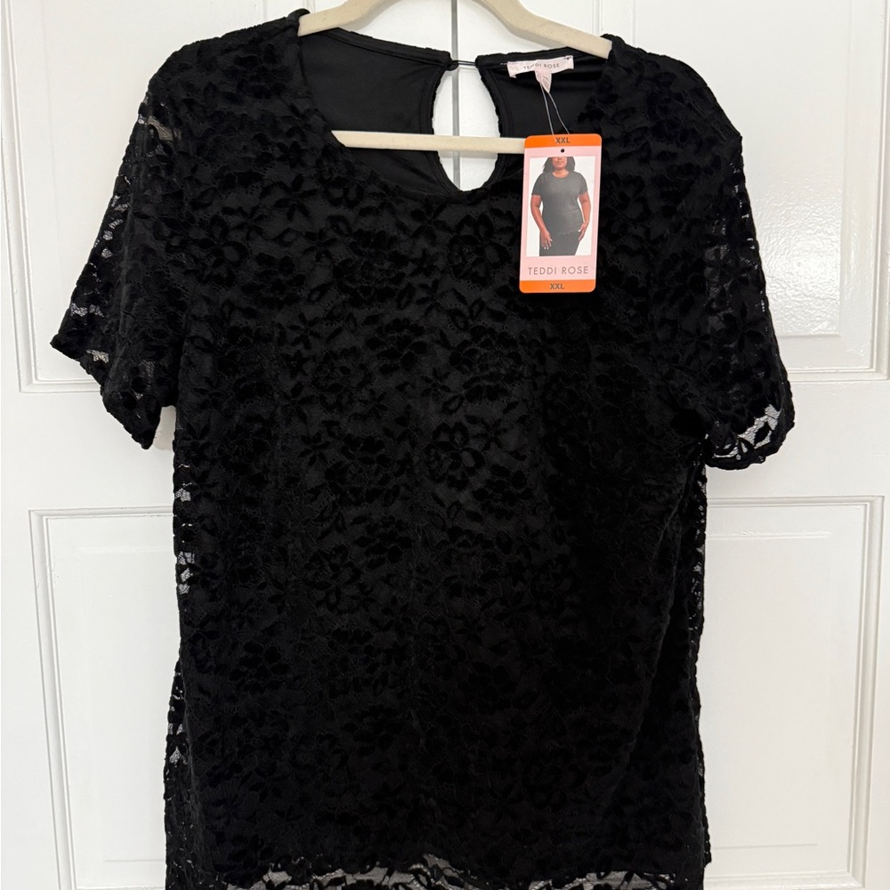 Black Lace Cut Out Short Sleeve Blouse